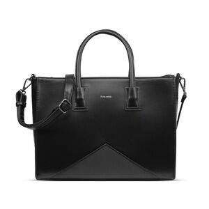 Pixie Mood Greta Work Tote Black Vegan Leather Bag with Silver Accents
